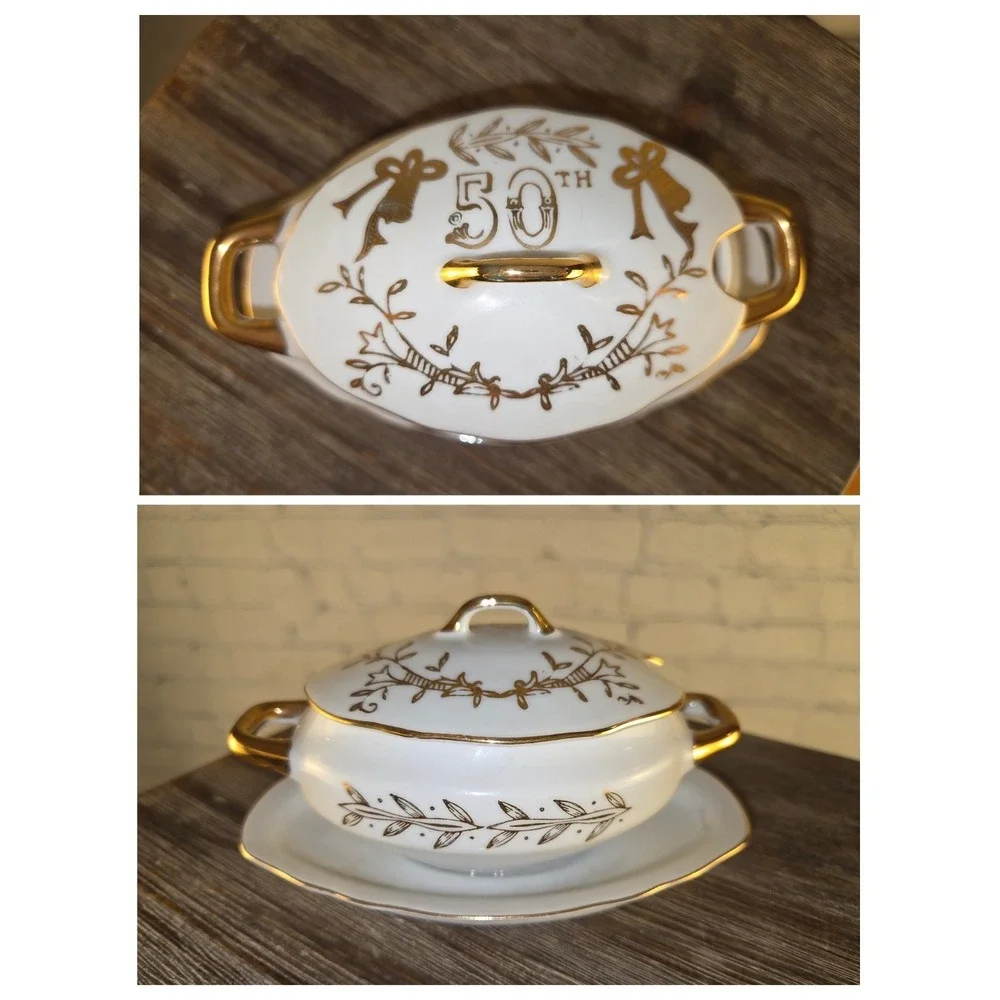 Vintage Lefton‎ Exclusives Japan 50th Anniversary Condiment Bowl w/Lid No Spoon